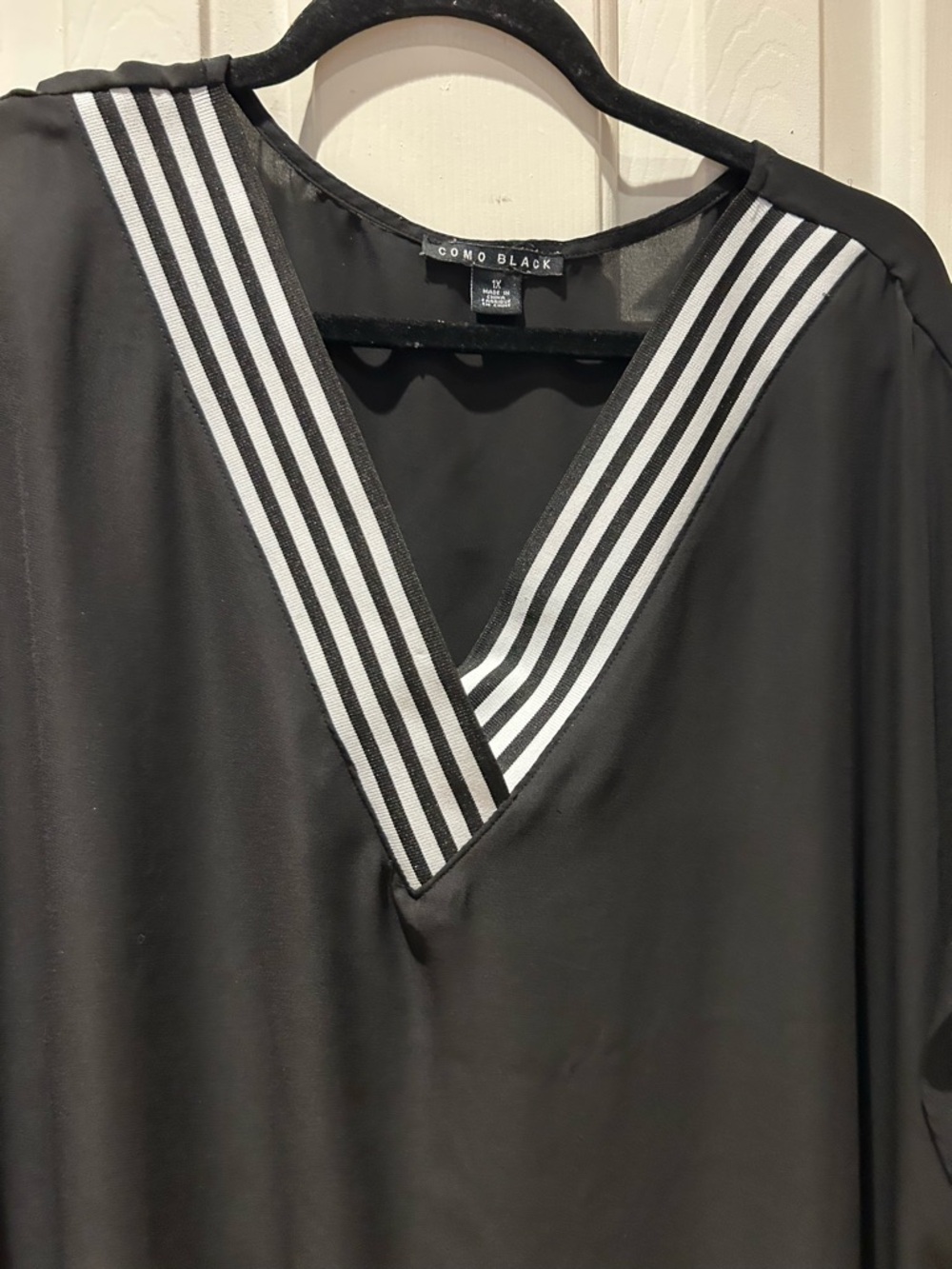 Como black 
V-Neck Blouse with Striped Trim